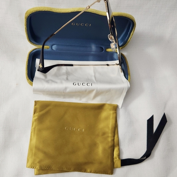 Gucci Gold GG0105S Gradient Round Sunglasses With Case, pouch and Dust cloth New - Picture 14 of 16